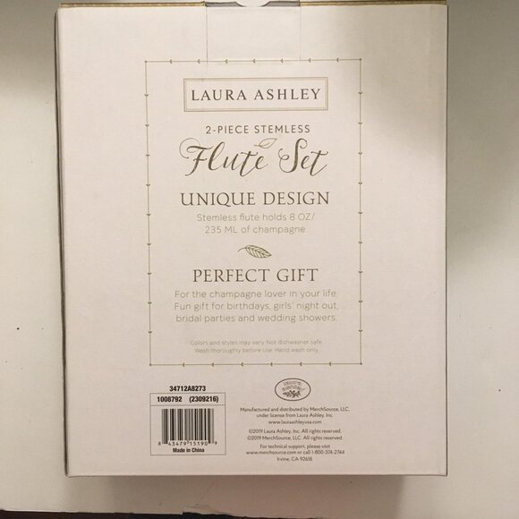 NIB- Laura Ashley 2 Piece Stemless Flute Set - Picture 4 of 4